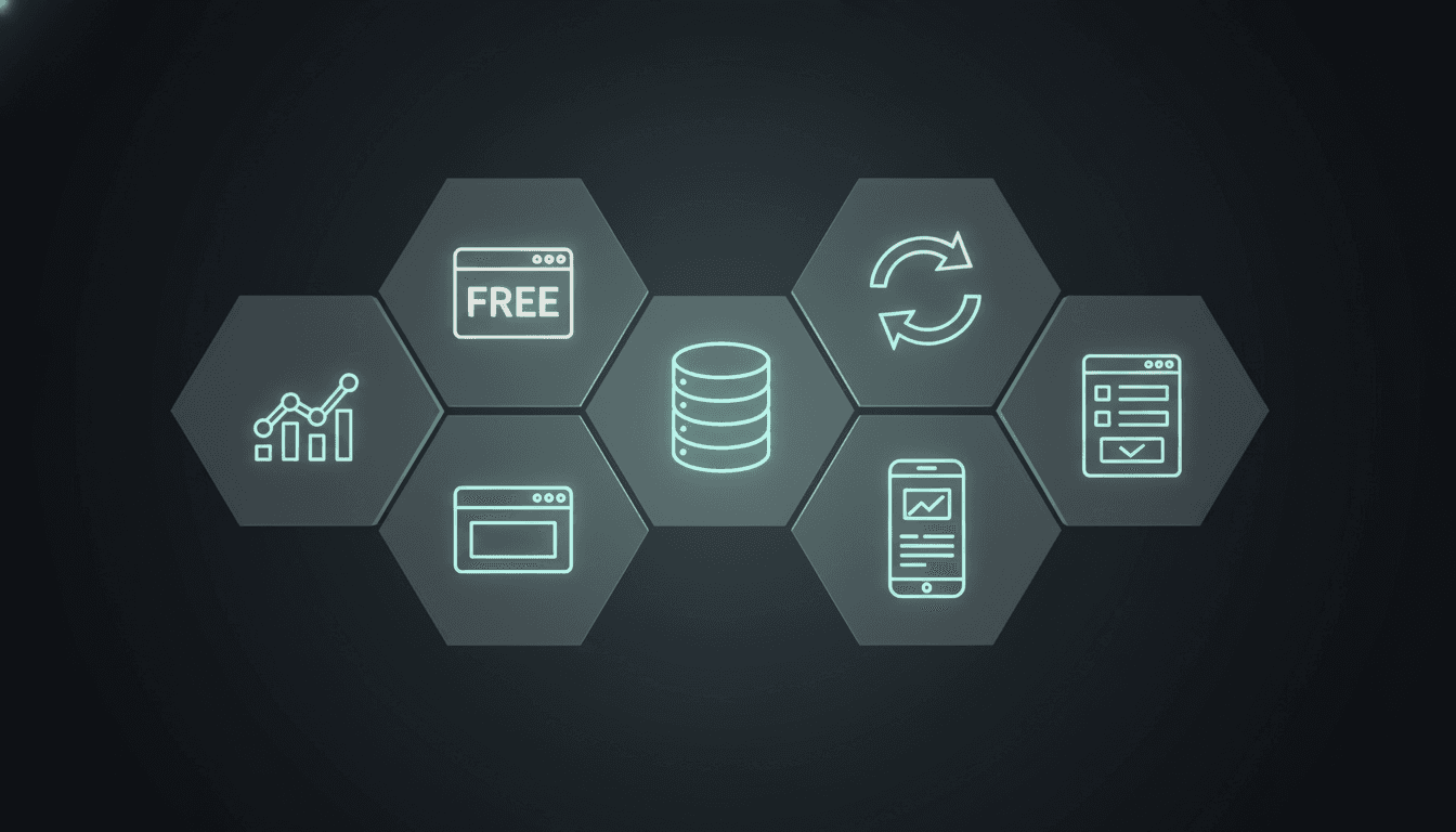 Hexagonal mosaic of free no-code tool icons