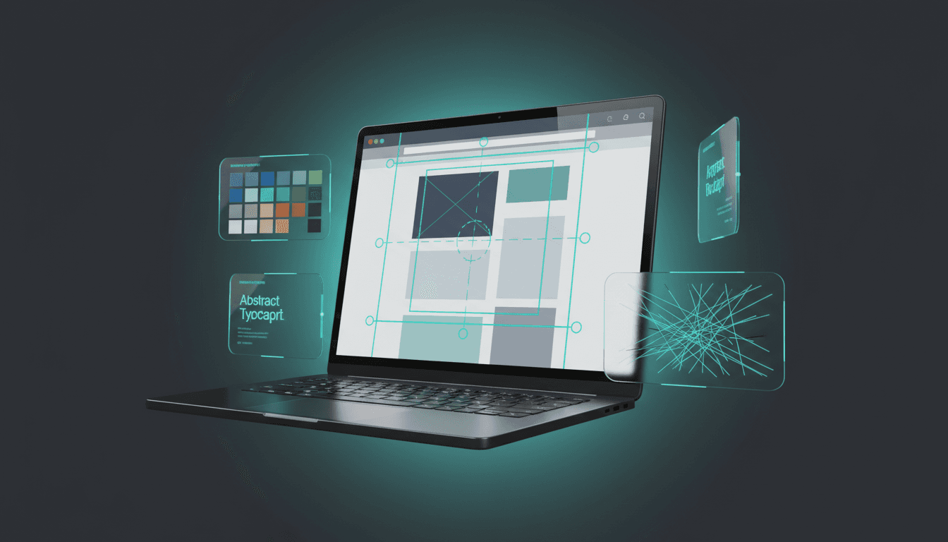 Laptop screen showing a pixel-perfect design with alignment guides
