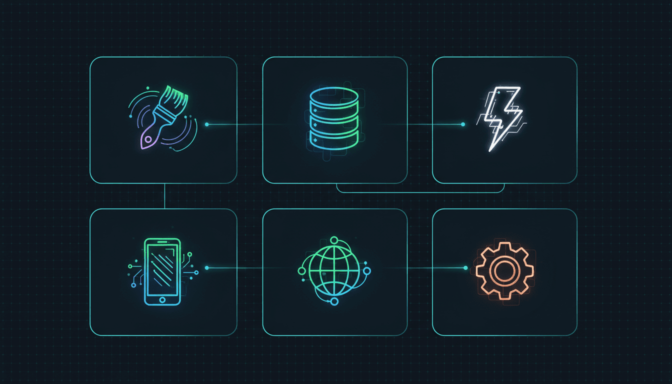 Grille de cartes glassmorphism représentant les meilleurs outils no-code