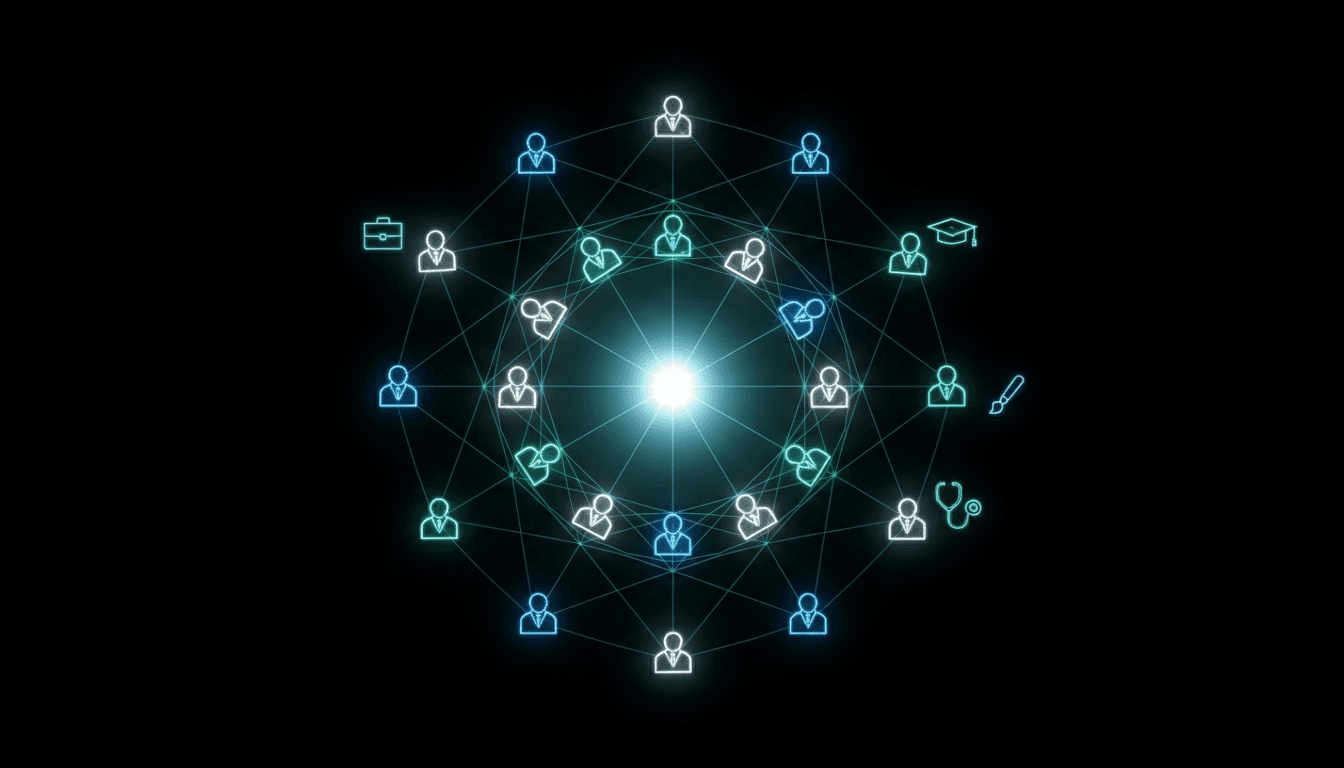 Network of connected professional silhouettes representing no-code users