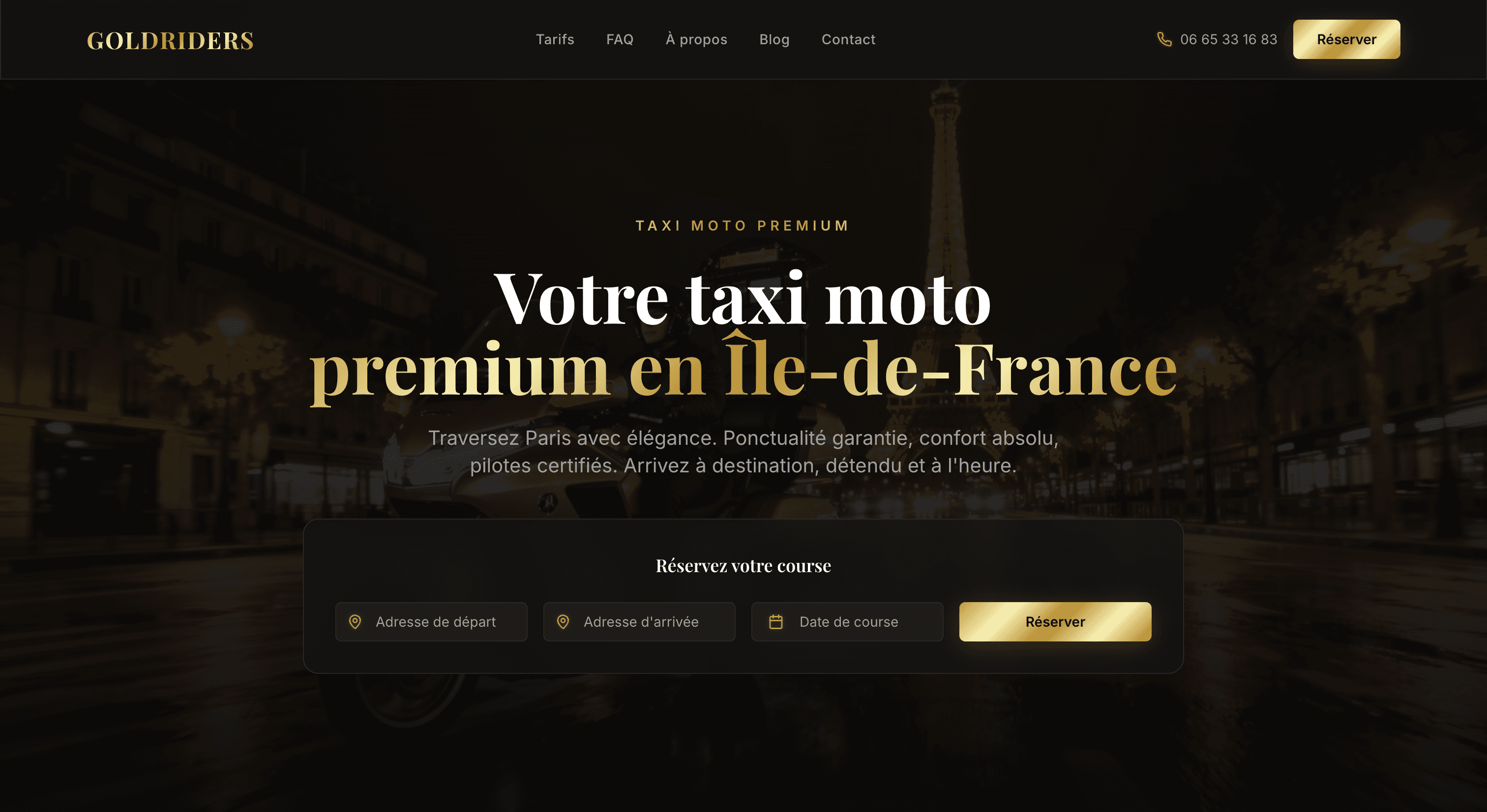 GoldRiders Paris — Service de taxi moto premium en Ile-de-France